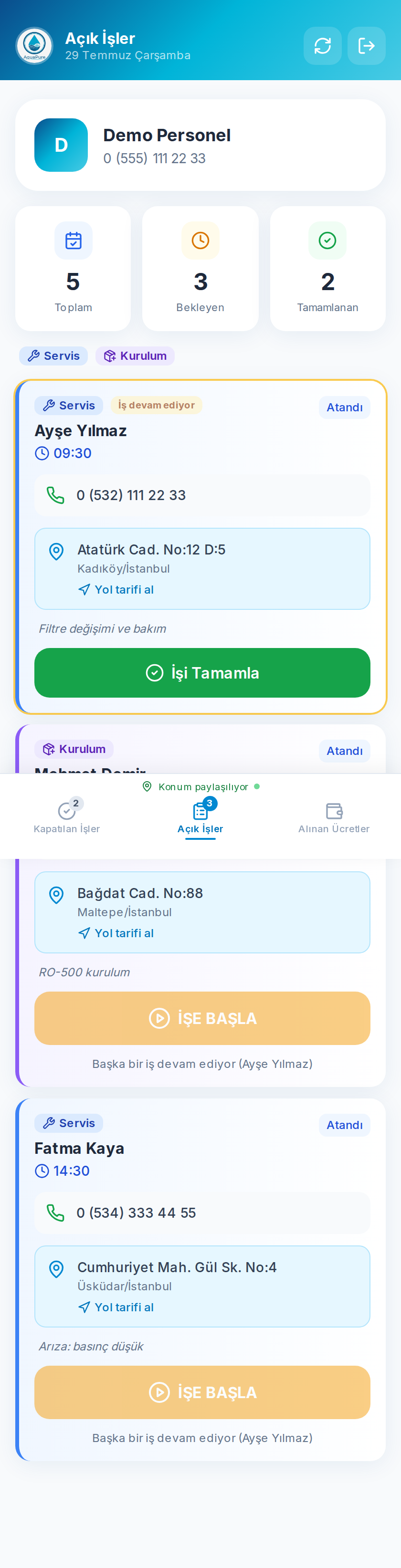 Açık işler paneli